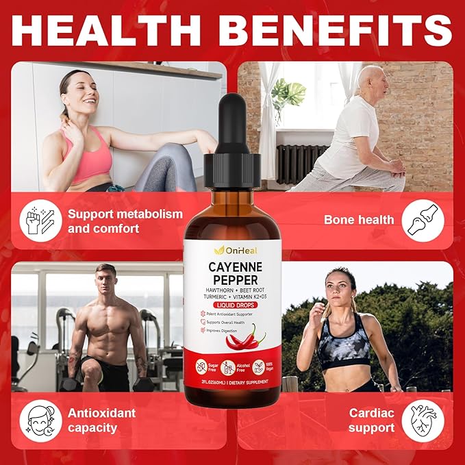 Pure Capsaicin Extract Contains Hawthorn Beetroot Turmeric Vitamins K2 and D3 Ginseng Ceylon Cinnamon - Capsaicin Supplement for Health Benefits - 60ml