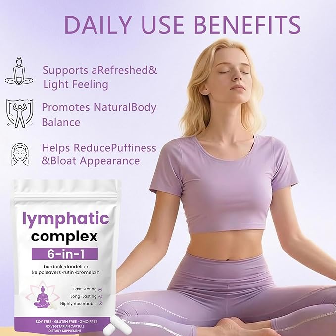 6-in-1 Lymphatic ComplexLymphatic Drainage Supplements|Herbal Blend with Dandelion Burdock Bromelain Cleavers Extract &amp More | VeganNon-GMO (1)