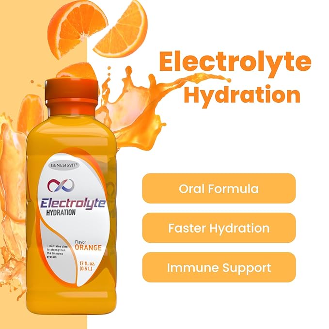ALFA VITAMINS GenesisVit Electrolyte Solution Hydration Drink 12 Bottles 16.9 fl oz Each - 12 Pack (Orange)