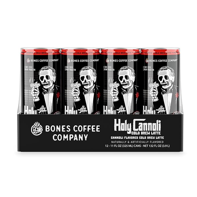 Bones Coffee Company Holy Cannoli Latte Baked Cannoli Flavored Coffee Medium Roast Ready To Drink Iced Coffee in Can 11 Fl Oz Can (12 Pack)
