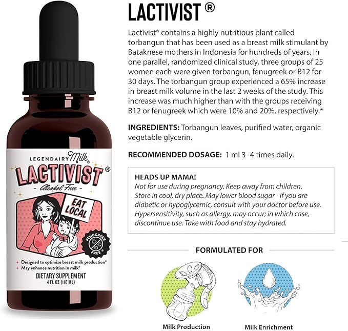 Legendairy Milk Lactivist Drops Breastfeeding Supplement to Increase Breast Milk Supply Organic Torbangun for Lactation Made in USA Alcohol Free 4 Fl Oz