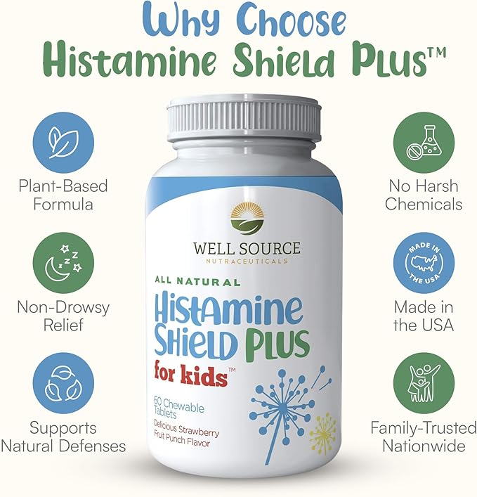 Natural Antihistamine Supplement Sinus &amp Allergy Relief for Pollen Pet Dander Dust Mold and Odors 60 Strawberry Fruit Punch Chewable Tablets