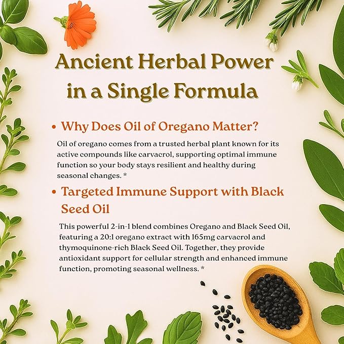 Micro Ingredients Oil of Oregano Softgels 300 Count | 2 in 1 Formulated with Black Seed Oil | 4X Strength Carvacrol &amp Thymoquinone | Plant Based Non-GMO
