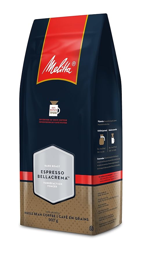 Melitta Espresso BellaCrema Dark Roast Whole Coffee Beans 2 Pound Bag