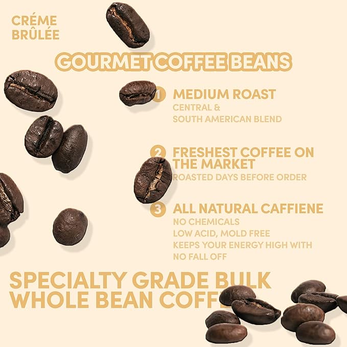 Sarasota Coffee Whole Bean Creme Brulee | Medium Roast Gourmet Flavored Coffee Beans | Low Acid Mold Free Specialty Grade Bulk Beans | 5lb (80 oz)
