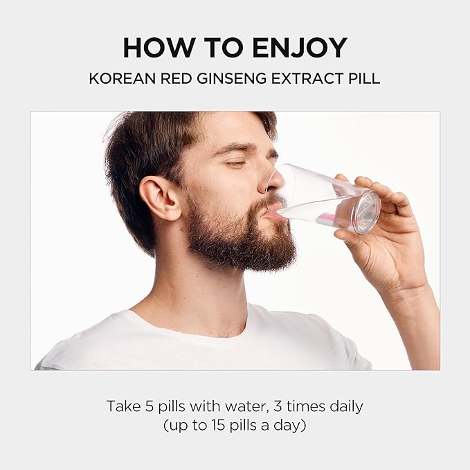JUNG KWAN JANG Korean Red Ginseng Extract Pill - Red Panax Ginseng Energy Supplements with Rice Powder Vitamins C &amp E - No Caffeine (800 Pills 5.93 oz)