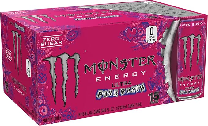 Monster Energy Ultra Punk Punch Sugar Free Energy Drink 16 Ounce (Pack of 15)