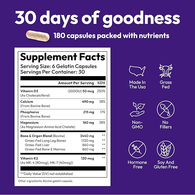 Bone &amp Jaw Restore – Calcium Supplements with Vitamin D3 K2 &amp Magnesium | Non-GMO | Bone Builder &amp Nutrition Support for Women &amp Men | Density Support Formula | 180 Capsules Bottle