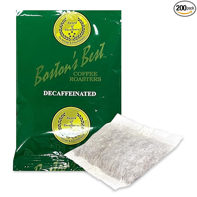 Boston’s Best - In-Room Premium Roast Ground Decaf Coffee Filter Portion Packets Breakfast Drinks Pack of 200 (.664 oz. per packet) Use with 4-Cup Drip Coffee Machine