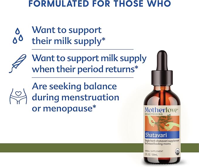 Motherlove Shatavari (2 oz Tincture) Lactation Supplement to Support Breast Milk Supply During Menstruation and to Seek Balance During Hormonal Shifts—Non-GMO Organic Herbs Vegan Kosher