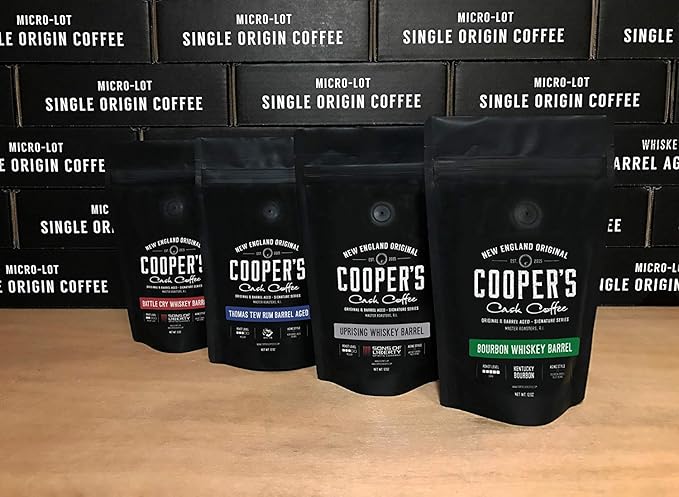 Rwanda Rum Barrel Aged Coffee - Ground 12oz and Bourbon &amp Whiskey Barrel Aged Coffee - Ground - 4 Bag Coffee Set 16oz