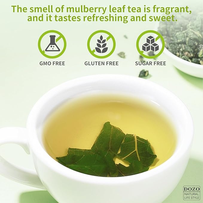 DOZO Natural Mulberry Leaf Tea Mulberry Leaves Tea 14.1oz/400g Sun-Dried Premium Mulberries Loose Leaves Sang Ye Healthy Herbal Tea Sugar Free Caffeine Free No Additives 桑叶茶 桑葉茶