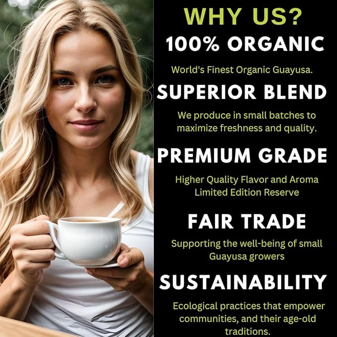 Amazonian Treasure Organic Guayusa Loose Leaf Tea 16 OZ (1LB) Smooth Energy Boost Alternative to Coffee &amp Yerba Mate 60 mg Caffeine per Serving.
