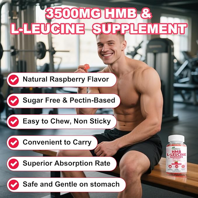 2 Pack HMB and Leucine Gummies 3500mg HMB &amp Leucine Amino Acid for Muscle Growth Muscle Relief HMB Supplements for Men &amp Women Vegan Non-GMO Raspberry Flavor 120 Count