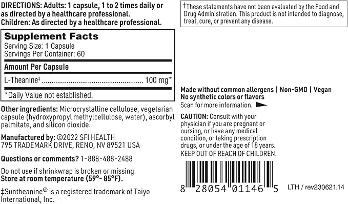 Klaire Labs L-Theanine - 100mg Suntheanine to Promote Promote Relaxation (60 Capsules)