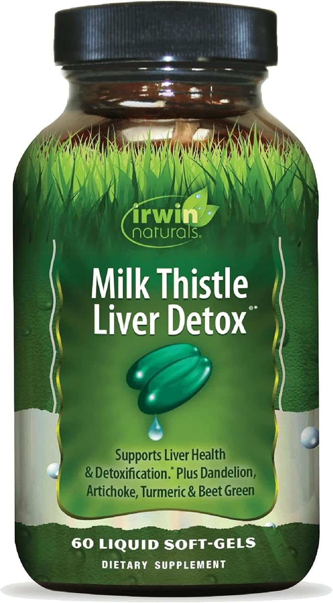 Irwin Naturals Milk Thistle Liver Detox - 60 Liquid Soft-Gels Supports Liver Health with Dandelion Artichoke Turmeric &amp Green Beet Root - 30 Total Servings