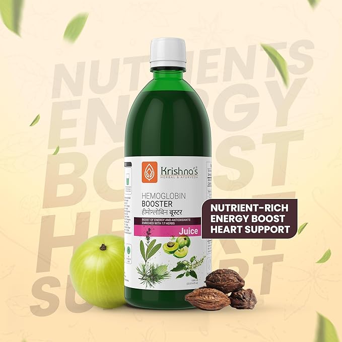 KRISHNA'S HERBAL &amp AYURVEDA Hemoglobin Booster Juice - 500 Ml (Pack of 2) Helps to Improve Your Haemoglobin Count Goodness Dev Daru Kutki Amla &amp 13 Other Super Herbs 500 ml (Pack of 2) Multi