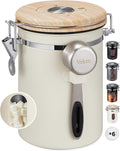 Veken Coffee Sugar Canister with Window Easter Gifts Airtight Stainless Steel Container with Lids Home Kitchen Food Storage Jars for Grounds Beans Tea Flour Cereal Basket Scoop 22OZ Cream