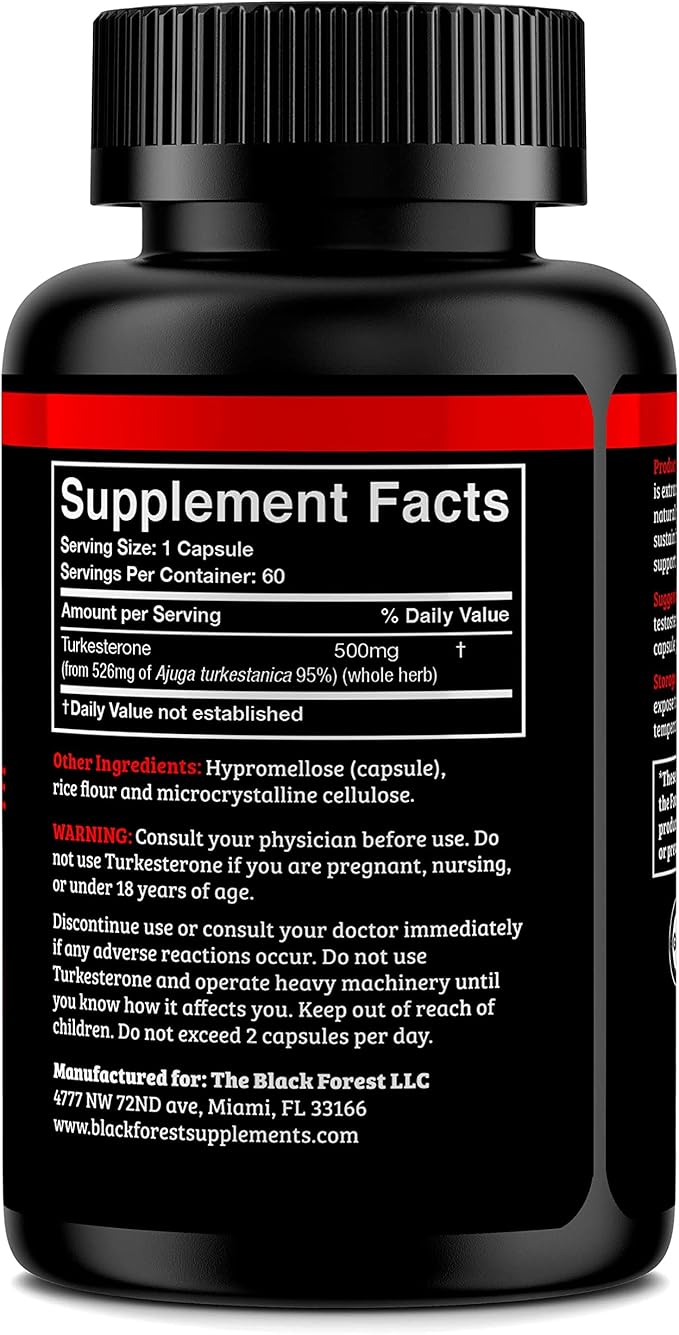 Black Forest Turkesterone Supplement 500mg Capsule (Max Purity 95% Extract) 2 Months Supply (500mg Turkesterone from 526mg of Ajuga Turkestanica) Similar to Ecdysterone for Strength &amp Muscle Growt