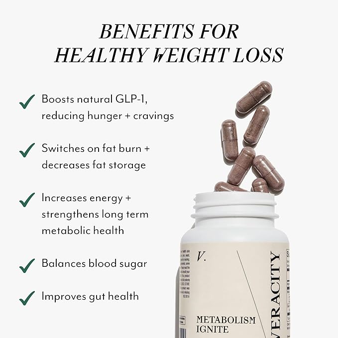 Veracity Metabolism Ignite - Boosts GLP-1 to Reduce Appetite and Cravings for Clinically Proven Weight Loss - Natural GLP-1 &amp Metabolic Support Supplement - Burns Fat - Side Effect Free - 30 Servi
