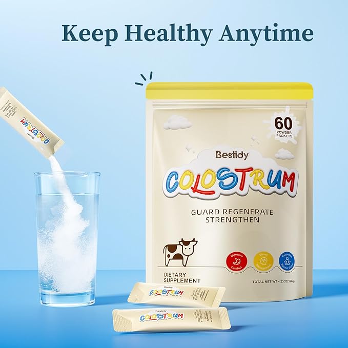 Bestidy Colostrum SupplementColostrum Powder for Gut Hair Growth Beauty Individually PackagedNatural Superfood Bovine Colostrum Powder(60 Servings) 4.23 Oz