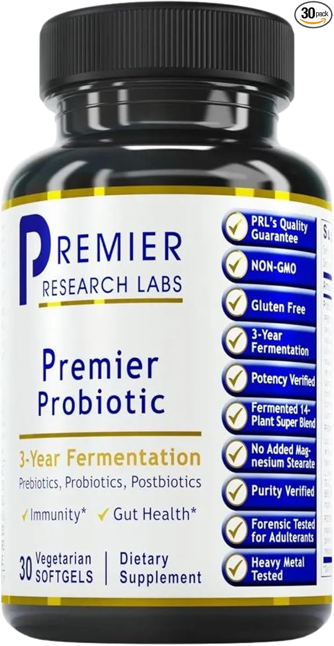 Premier Research Labs Premier Probiotic - Pre Pro Post Biotics for Women &amp Men Quad Biotic Quadbiotic Prebiotics Probiotics Postbiotics &amp Phytobiotics - 30 Vegetarian Softgel Capsules