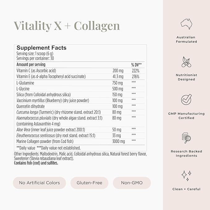 JSHealth Vitamins Vitality X + Collagen - Beauty Powder Supplement with Aloe Vera Silica and Vitamins C &amp E to Nourish Hair Skin and Nails (180g)