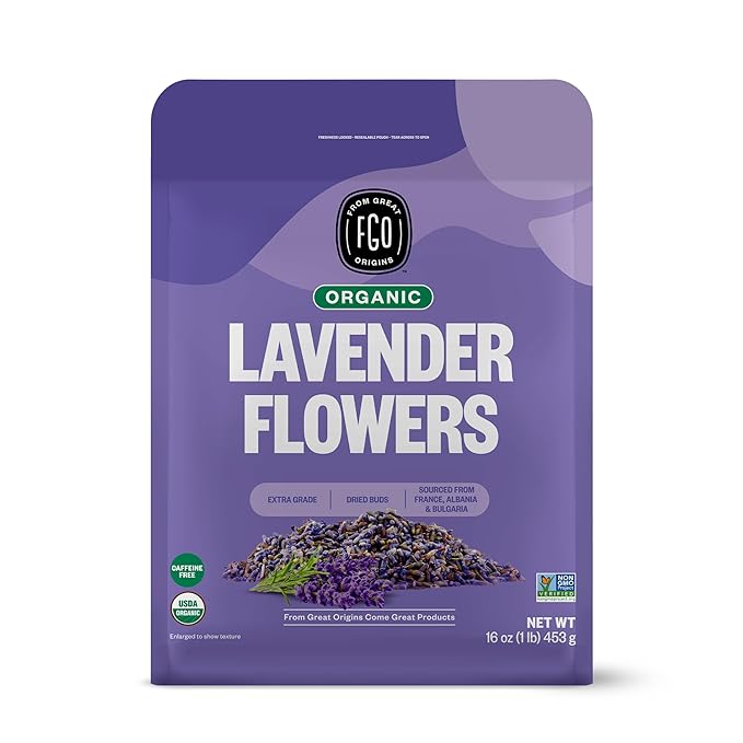 FGO Organic Dried Lavender Flowers Extra Grade Dried Buds Imported From France for Culinary or Sachet Bags 16oz Bulk Packaging May Vary (Pack of 1)