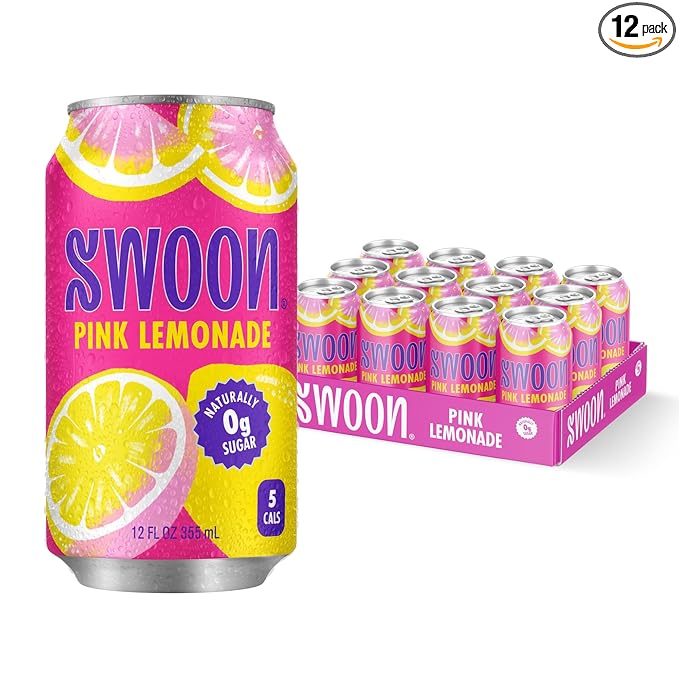 Swoon Pink Lemonade - Low Carb Paleo-Friendly Gluten-Free Keto Drink - Sugar Free Strawberry Lemonade Made with 100% Lemon Juice Concentrate &amp Sweetened by Monk Fruit 12 Fl oz (Pack of 12)