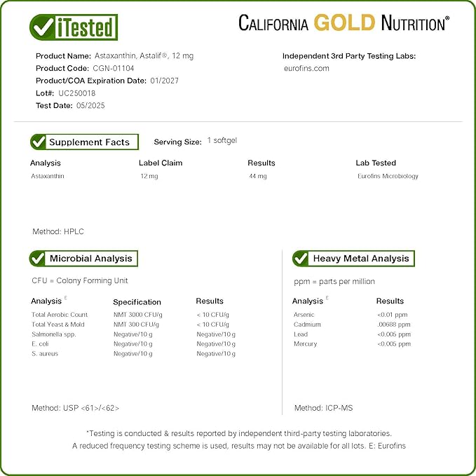 California Gold Nutrition Astaxanthin Antioxidant Carotenoid AstaLif Pure Icelandic Biologically Active 99% Isomer 12 mg 120 Veggie Softgels