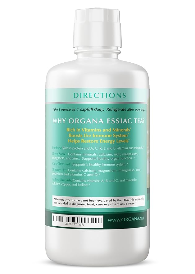 Organa Genuine Essiac Tea - Organic Liquid Essiac Tea - 4 Herb Genuine Essiac Formula - Ojibwa Herbal Detox Blend - Organic &amp Wildcrafted Herbs - Great for Wellness &amp Vitality - 32 oz Bottle