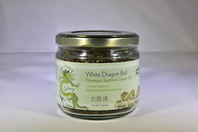 White Dragon Ball Premium Jasmine Green Tea - Loose Leaf (5 Ounce Jar)