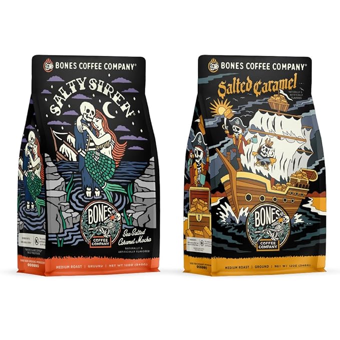 Bones Coffee Company Salted Caramel With Salty Siren Ground Coffee 12 oz Bundle