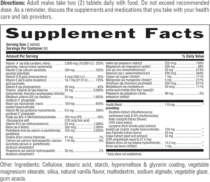 Country Life Max for Men Multivitamin: Iron-Free Gluten Free Saw Palmetto Lycopene Daily Support for Energy Heart &amp Men's Health120 Vegetarian Tablets