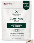 Adapt Naturals Luminous Mind Nootropic Brain Supplement with Ginkgo Biloba Bacopa and Lions Mane | Memory Focus Mental Clarity and Elevated Mood Support | No Caffeine Crash Free - 30 Days Supply