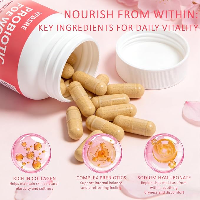 Women's Daily Probiotic Supplement with Prebiotics Multi Collagen Peptides Hyaluronic Acid and Vitamin C 120 Capsules (Unflavored)