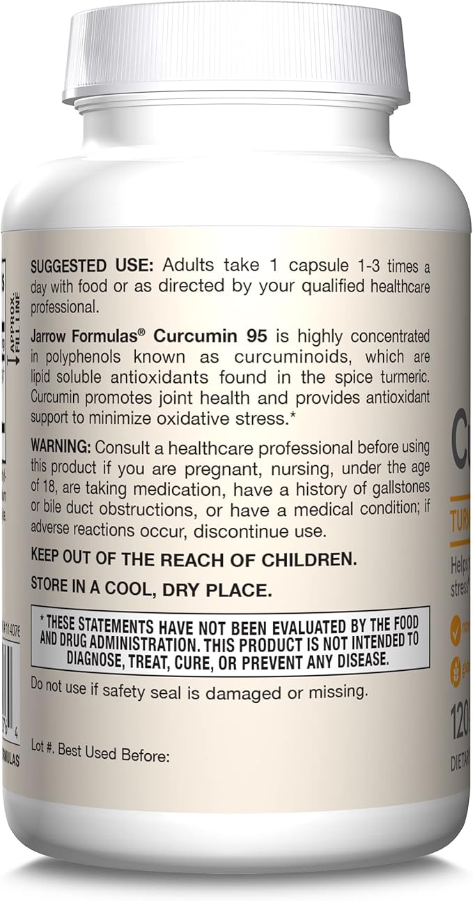 Jarrow Formulas Curcumin 95 Supplement - Turmeric Extract Supplement 500 mg for Antioxidant &amp Joint Support 120 Capsules