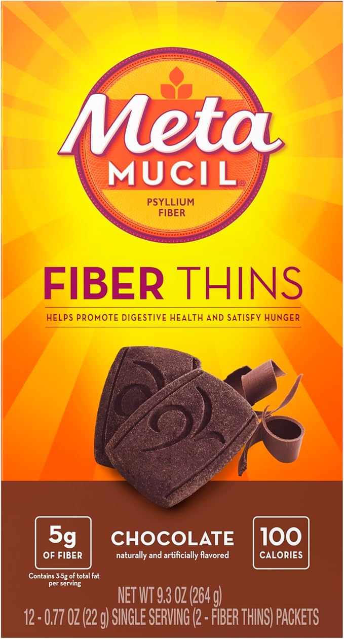 Metamucil Fiber Thins Daily Psyllium Husk Fiber Supplement Supports Digestive Health and Satisfies Hunger Chocolate Flavor 48 Total Servings (4 Packs of 12)