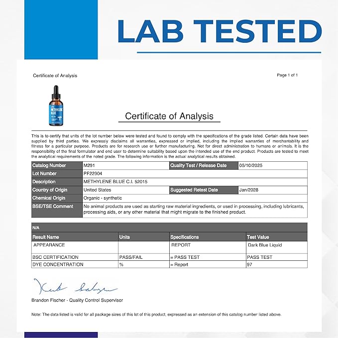 Methylene Blue Drops 1% USP Grade Third Party Lab Tested - USA Made - Formaldehyde Free Increased Absorption Blue Methylene Supreme Supplement for Humans Methane Azul De Metileno Para Humanos (2oz)