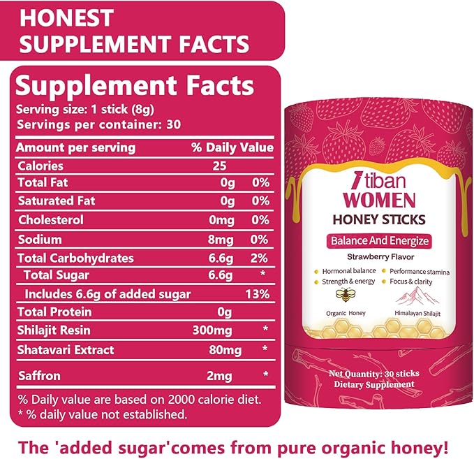 Shilajit Honey Sticks – 75%+ Fulvic Acid 85+ Trace Minerals | Natural Energy &amp Immunity Booster | Easy Single-Strawberry Use 30 Packets (Strawberry)