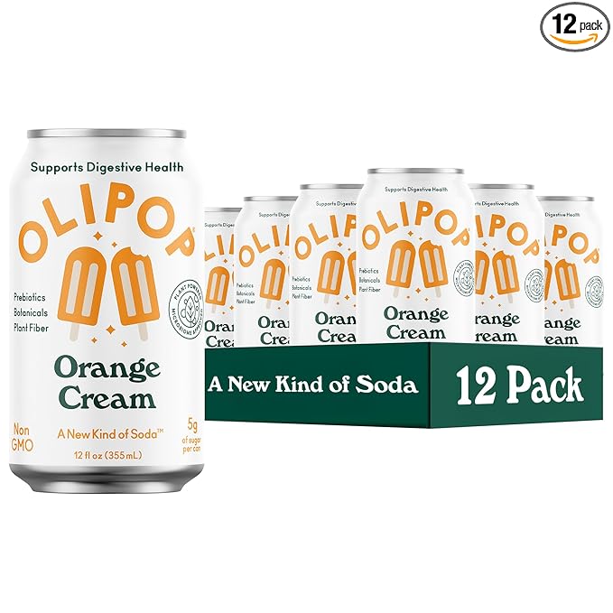 OLIPOP Prebiotic Soda Pop Orange Cream A New Kind of Soda Packed with Prebiotics Fiber and Botanicals Gluten Free GMO Free 12oz (12-Cans)
