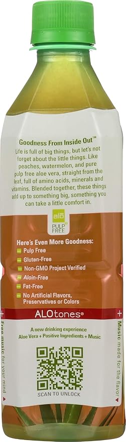 Alo Pulp Free Comfort Aloe Vera Juice Drink Watermelon and Peach 12 Count