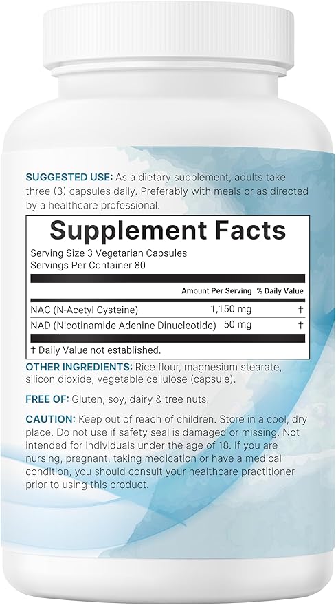 Micro Ingredients NAC with NAD+ 240 Vegetarian Capsules | 1200 mg Per Serving | 2-in-1 N-Acetyl-L-Cysteine with Nicotinamide Adenine Dinucleotide | Non-GMO cGMP Manufactured
