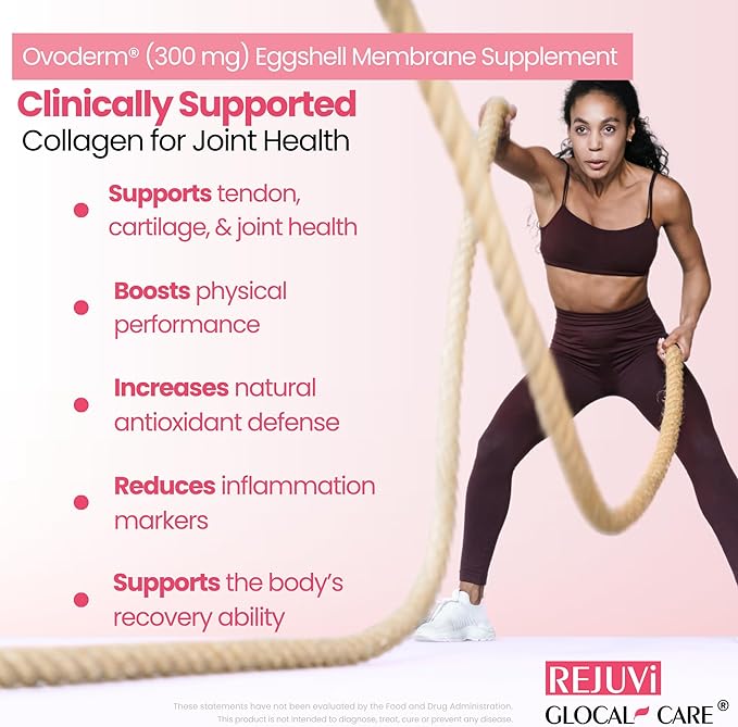 GlocalCare Rejuvi Collagen Booster – 300mg Ovoderm Vegetarian Collagen for Skin Elasticity Firmness &amp Joint Support – Biotin Grape Seed Extract CoQ10 - (30 Capsules)