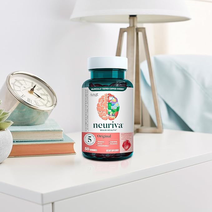 NEURIVA Original Brain Supplement for Memory Focus &amp Concentration + Learning &amp Accuracy with Clinically Tested Nootropics Phosphatidylserine and Neurofactor Strawberry Flavor 50 Gummies