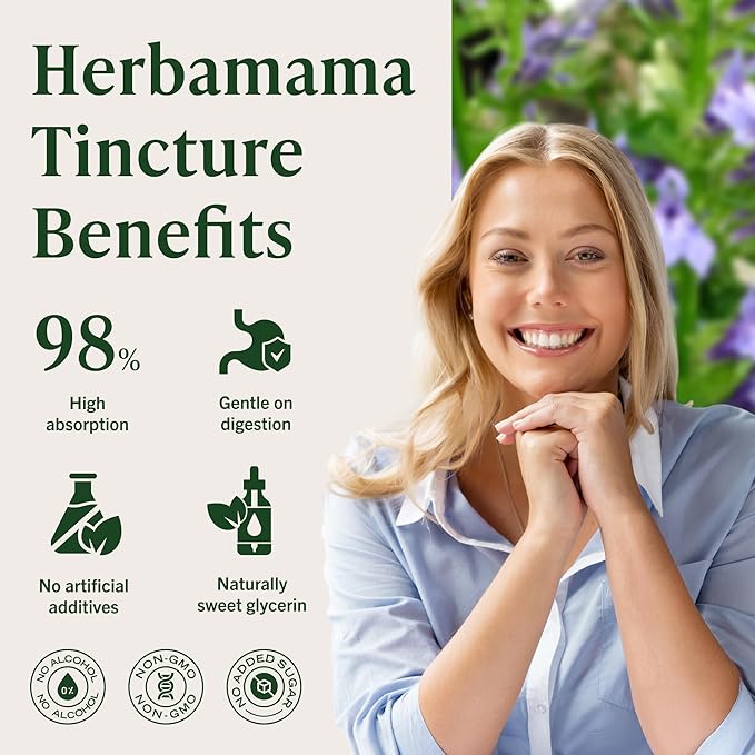 HERBAMAMA Lobelia Tincture - Vegan Lobelia Leaf Extract for Lung Detox &amp Cleanse - Respiratory Lung Support Drops - Non-GMO Alcohol &amp Sugar-Free Respiratory Support Supplement