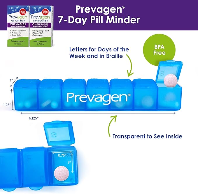 Prevagen Regular Strength Mixed Berry Chewables - 60 Tablets (2 Month Supply) | Formulated for Your Brain | 10mg of Apoaequorin Plus Vitamin D3 with 7-Day Pill Minder