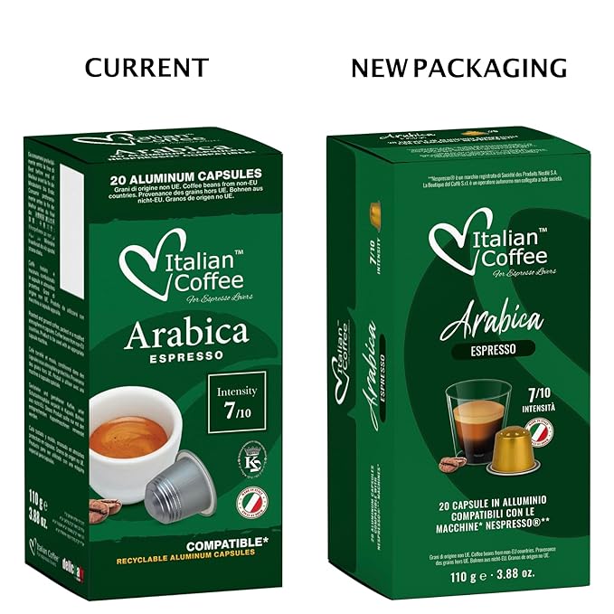 DELICITALY Pure Italian Food Italian Coffee pods compatible with Nespresso Original machines Espresso capsules (100 Arabica Aluminum Pods 100 Count (Pack of 1))
