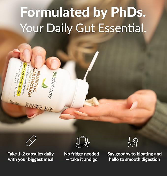 BIOptimizers Probiotic Breakthrough – Lactobacillus Plantarum OM Probiotics &amp Prebiotics Health Supplement for Gut Digestive &amp Immune Support Probiotics for Women Men Elderly– 30 Vegan Capsul