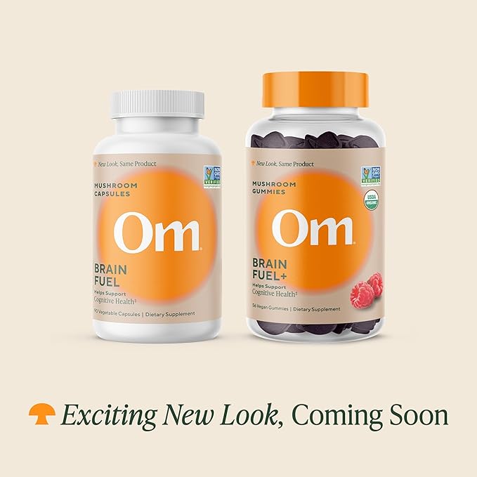 OM MUSHROOM SUPERFOOD Brain Fuel Mushroom Powder Capsules Superfood Supplement 90 Count 30 Days Lion's Mane Reishi Blend Plus Folate Mental Clarity Mushroom Supplement